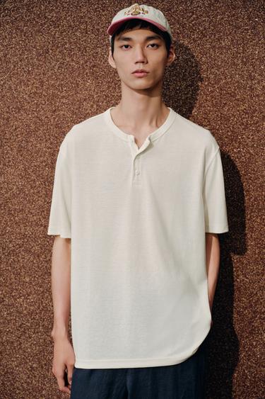 Zara 紐扣領 T 恤 - 裸色