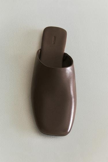 Zara LEATHER MULE WITH SQUARE TOE - Brown