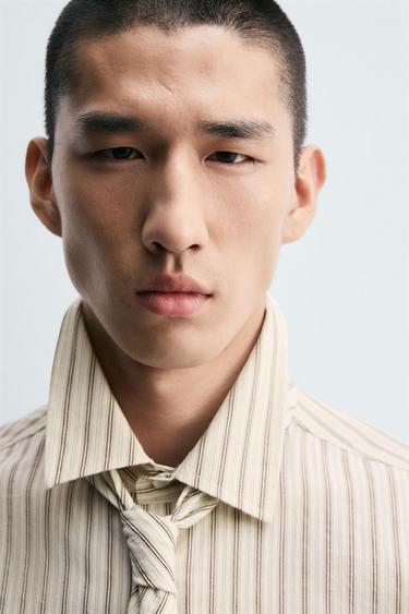 Zara COMBINATION STRIPED SHIRT WITH TIE - Sand