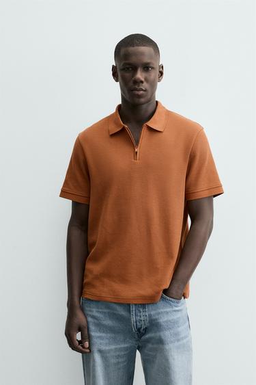 Zara STRUCTURED PIQUÉ POLO SHIRT - Burnt orange