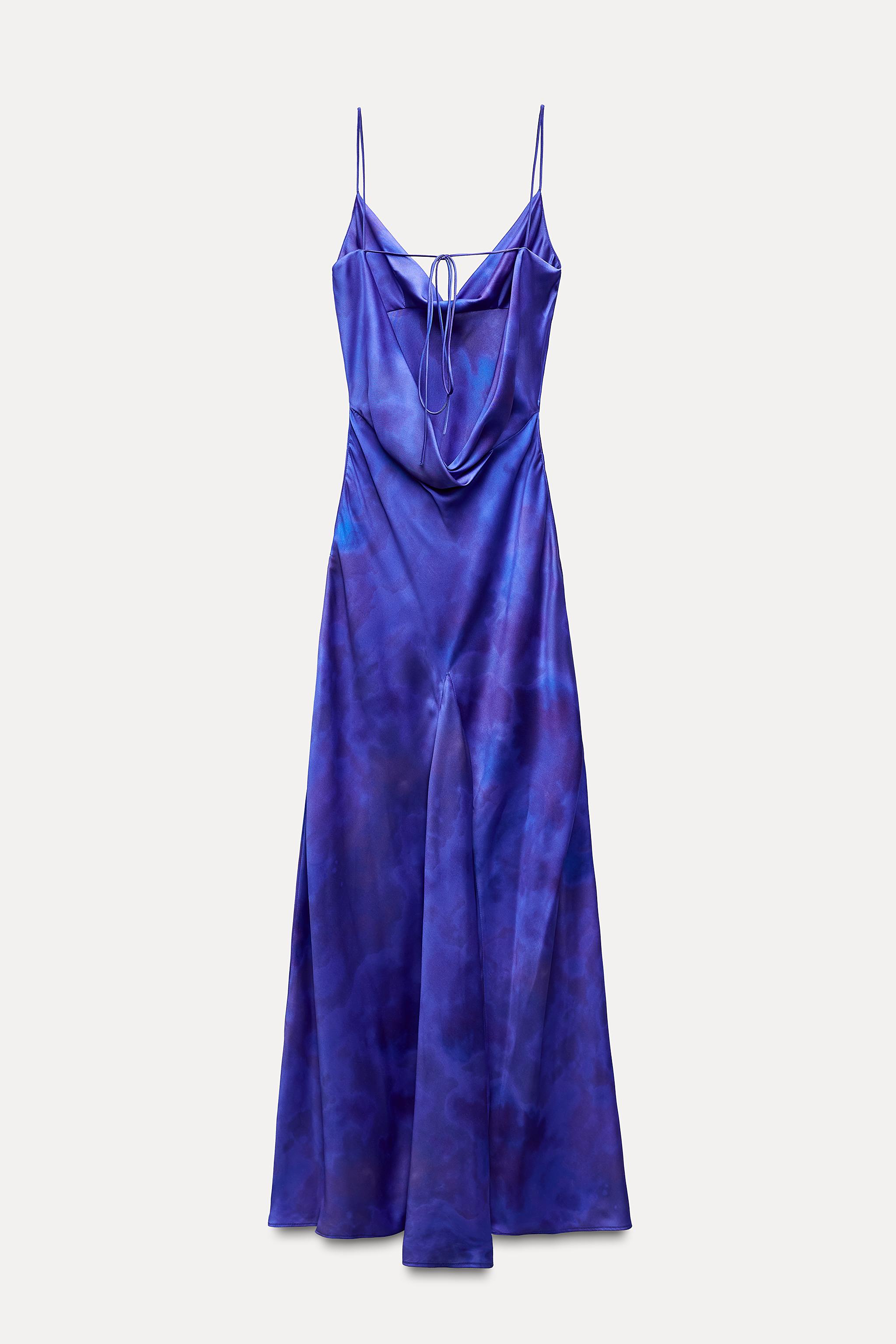 SATIN EFFECT PRINTED LONG DRESS - Blues | ZARA United States