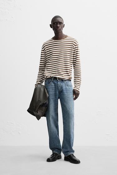 CAMISETA RAYAS - Marrón / Crudo de Zara - Imagen 0