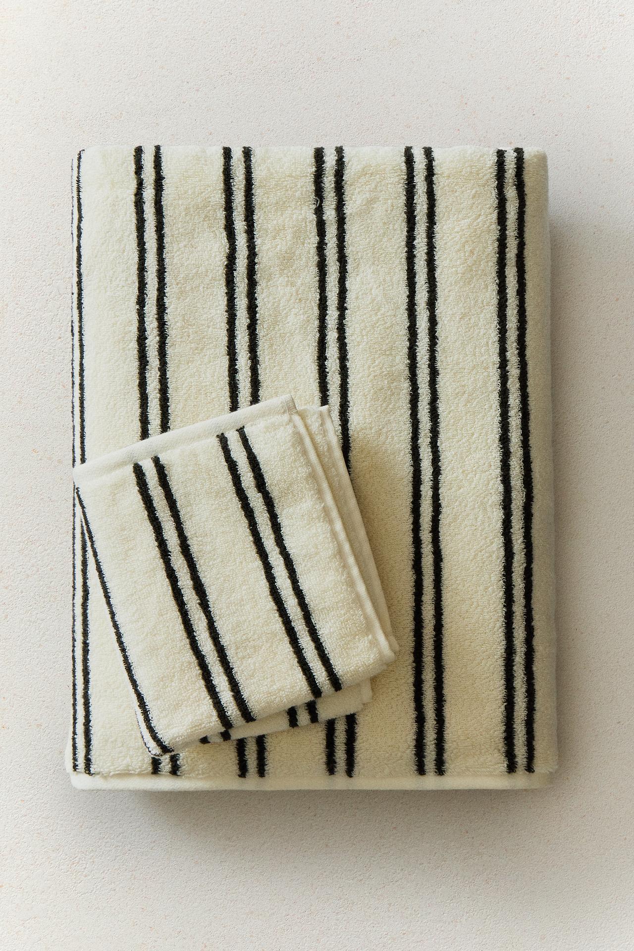 STRIPED ORGANIC COTTON BATH TOWEL (800 GSM) — Dark green