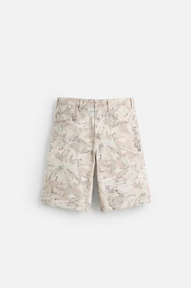 ABSTRACT PRINT DENIM BERMUDA SHORTS - Ecru by Zara - Image 5
