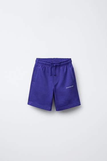 RAISED TEXT PLUSH BERMUDA SHORTS - Ink blue by Zara