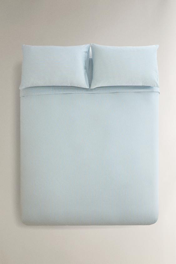CAPA DE EDREDOM DE CETIM LISTRADA LAVADA (300 FIOS) - Azul da Zara - Imagem 0