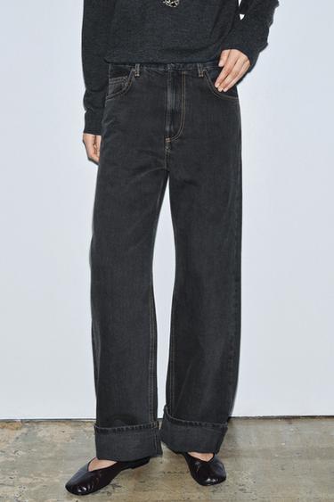 Zara ZW COLLECTION MID-RISE BAGGY JEANS - Black