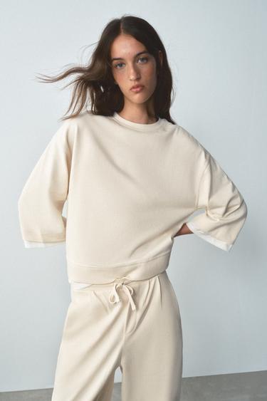 LONG SLEEVE CONTRAST SWEATSHIRT - Ecru by Zara