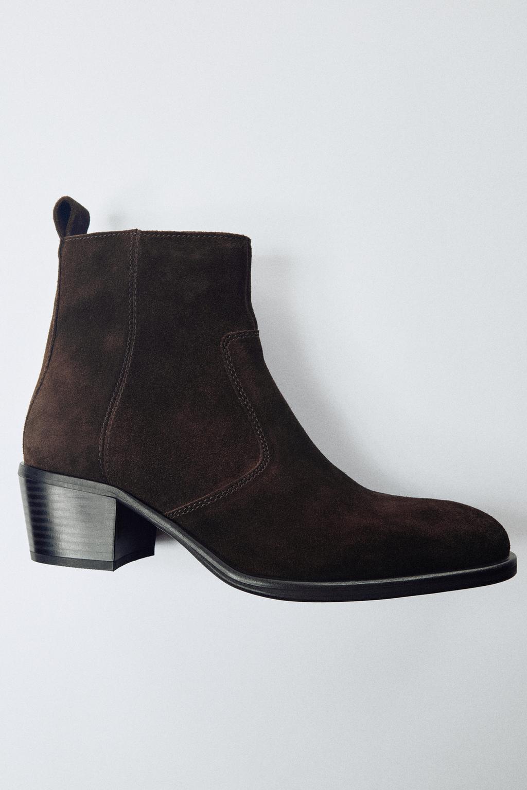 SPLIT SUEDE HEELED ANKLE BOOTS