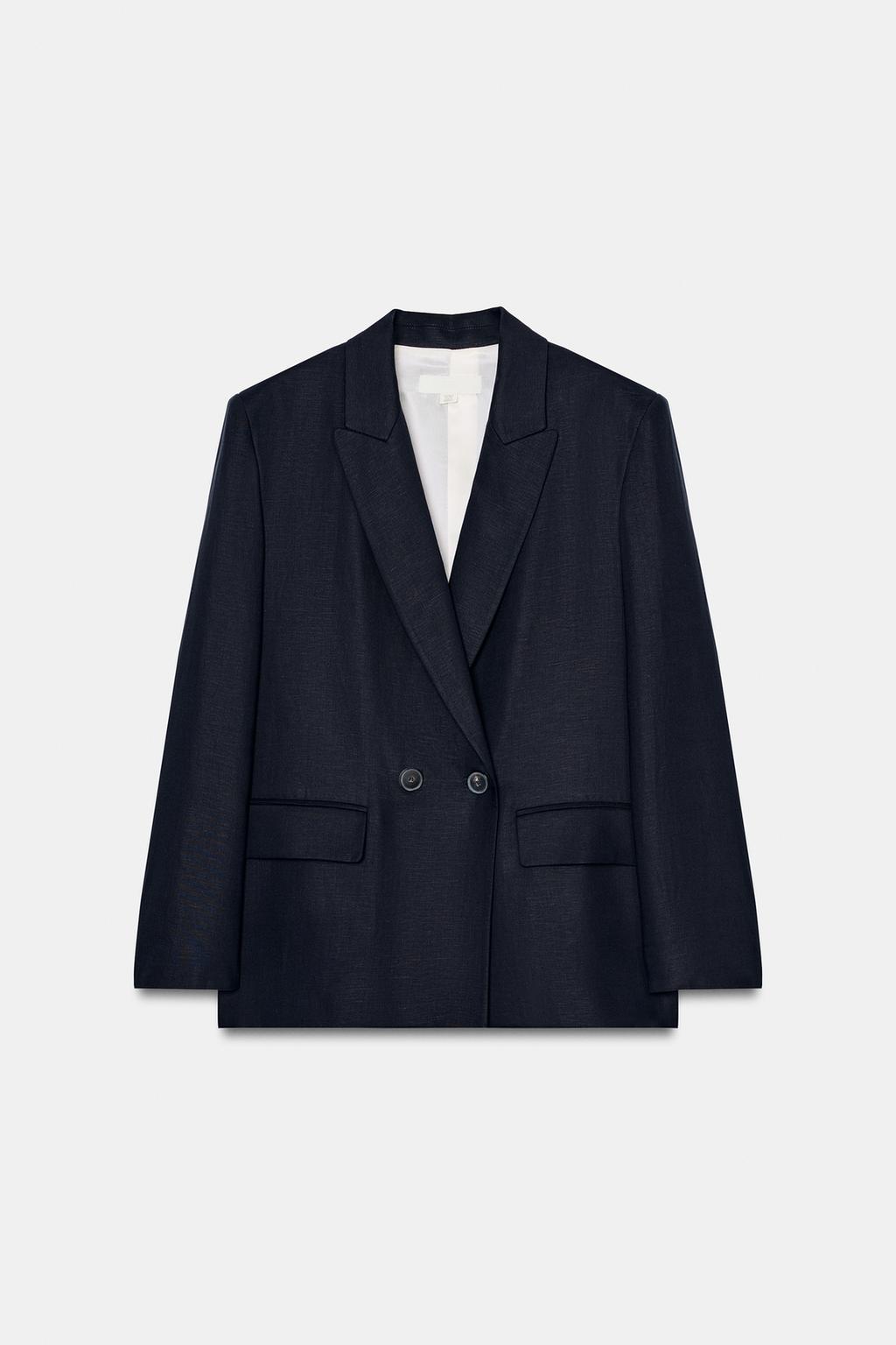 LINEN DOUBLE BREASTED BLAZER WITH ROLLED-UP SLEEVES - image 2