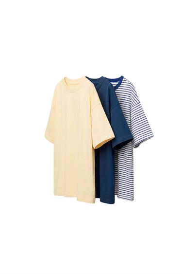 3-PACK OF PLAIN AND STRIPED T-SHIRTS - Blue / Navy by Zara
