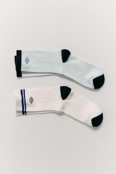 Zara TWO-PACK OF LOGO AND STRIPED SOCKS - Blue