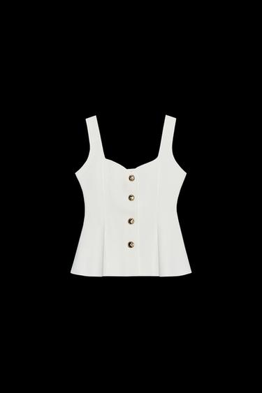TOP CHALECO STRETCH PEPLUM - Blanco roto de Zara - Imagen 0