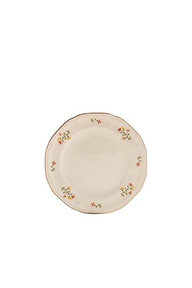 PORCELAIN SIDE PLATE WITH FLORAL PRINT - Cream by Zara