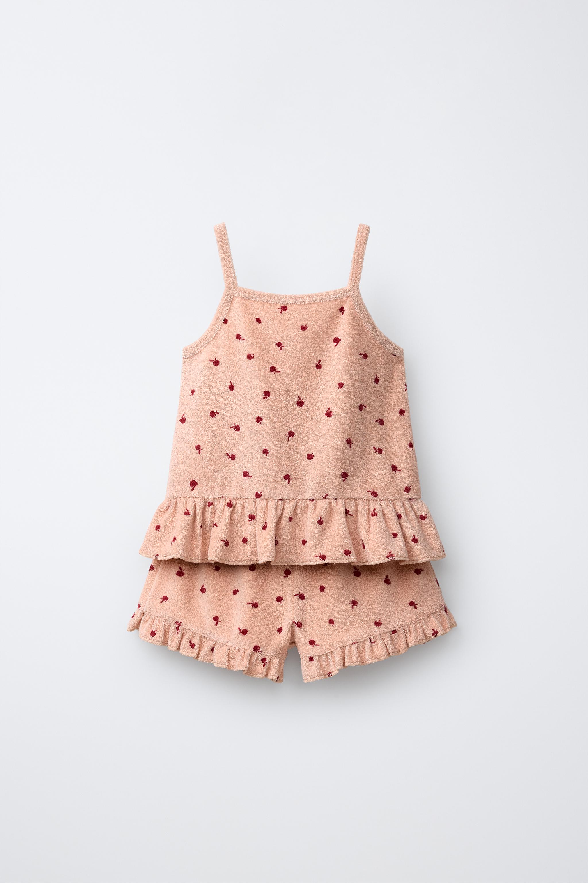 ENSEMBLE T-SHIRT ET BERMUDA CERISES EFFET ÉPONGE