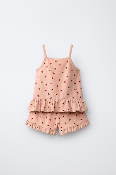 CHERRY TOWELLING T-SHIRT AND BERMUDA SHORTS SET - Pastel pink by Zara - Image 0