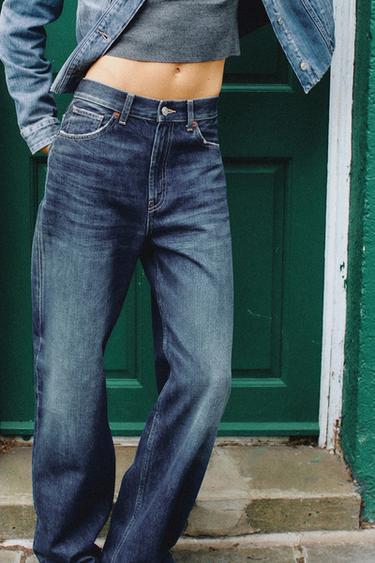 JEANS TRF STRAIGHT WIDE MIT HOHEM BUND - Marineblau von Zara