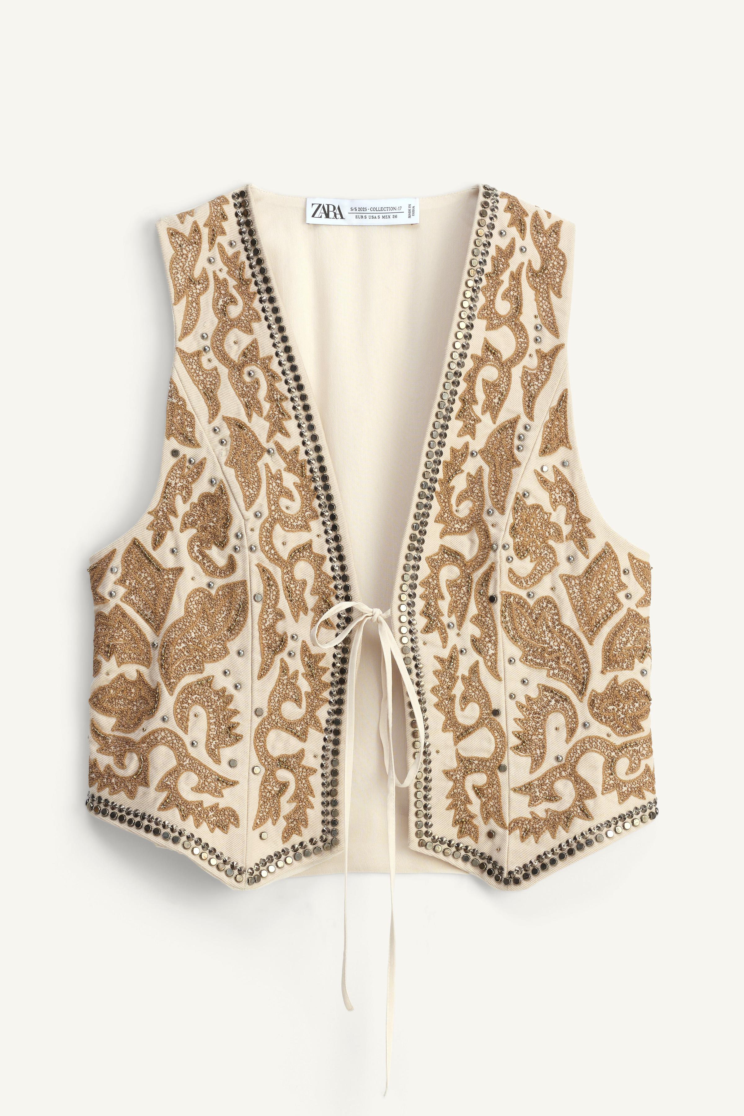 LIMITED EDITION EMBROIDERED STUDDED VEST - Ecru | ZARA