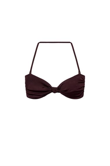 HAUT DE BIKINI BANDEAU NŒUD - Marron de Zara