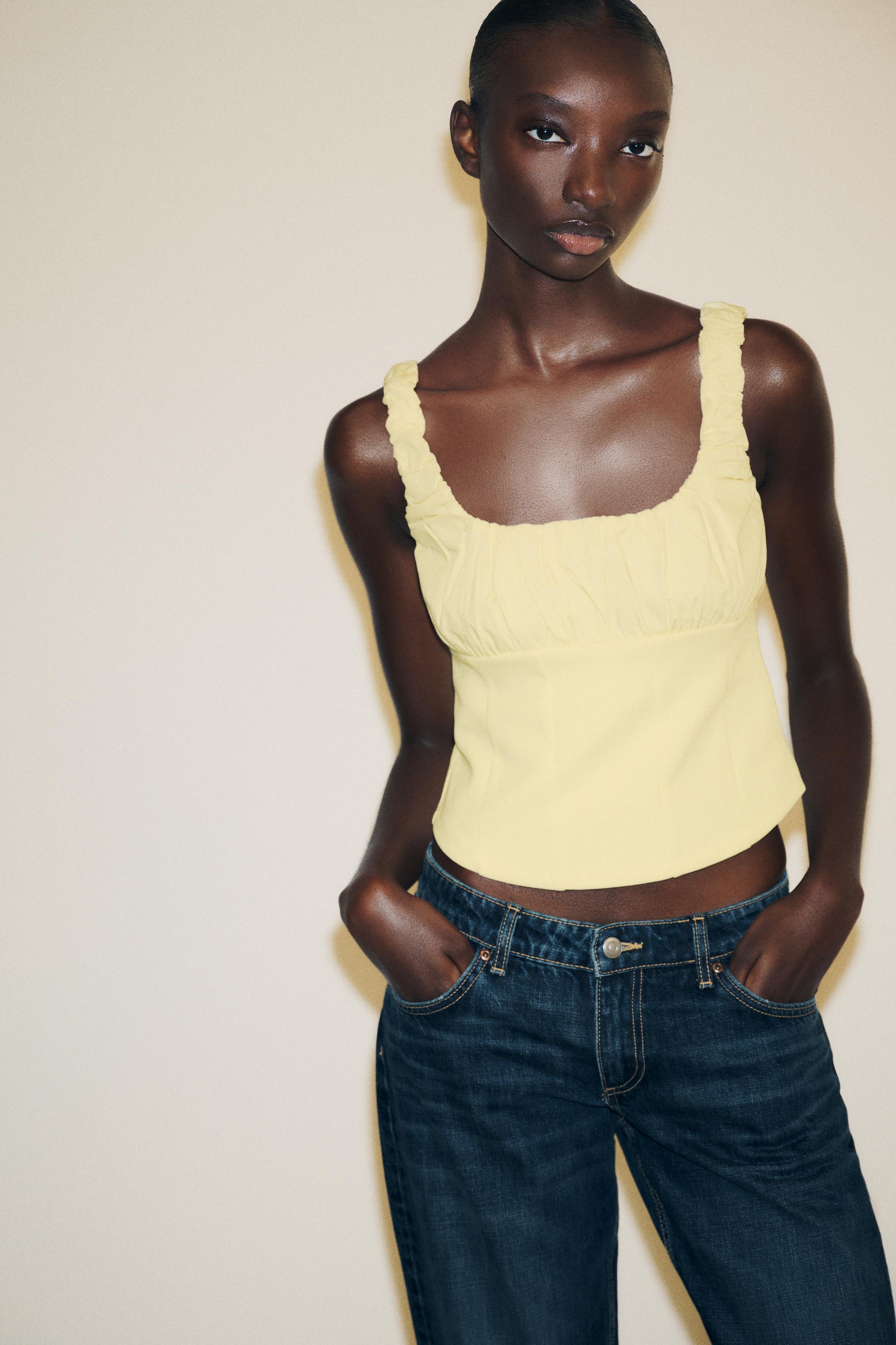 MIXED INTERLOCK POPLIN TOP - Yellow | ZARA United States