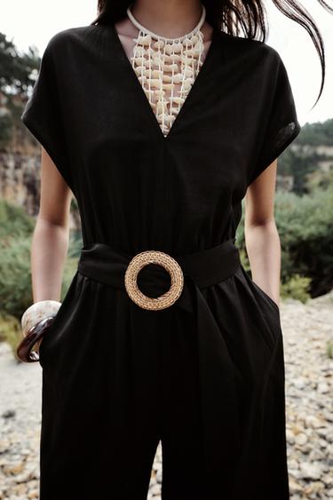 COMBINAISON LONGUE CEINTURE AVEC LIN - Noir de Zara - Image 1