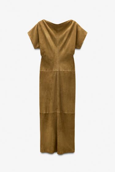 LIMITED EDITION DRAPED SUEDE LEATHER DRESS - Olive green by Zara