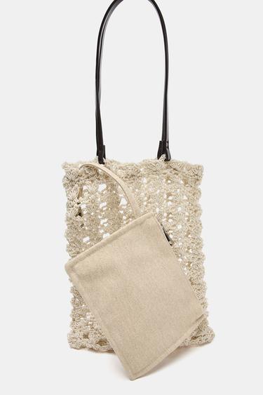 CROCHET-KNIT MINI TOTE BAG - Light beige by Zara - Image 4