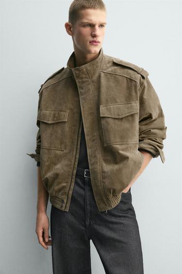 VESTE EN CUIR DAIM - Beige de Zara - Image 4