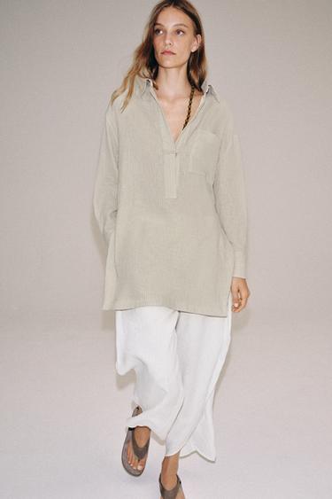 CHEMISE ASYMÉTRIQUE À RAYURES ZW COLLECTION - Vert de Zara - Image 7