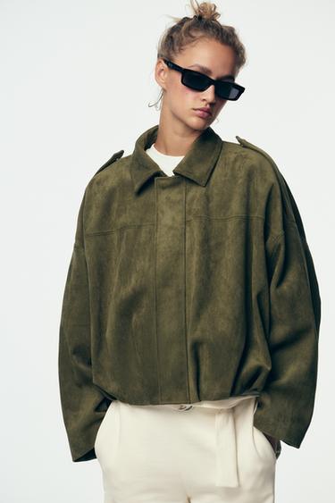 SUEDE EFFECT BOMBER JACKET - mid khaki by Zara