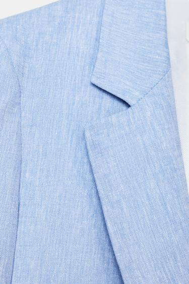 VESTE AVEC LIN À MANCHES RETROUSSÉES - Bleu clair de Zara - Image 9