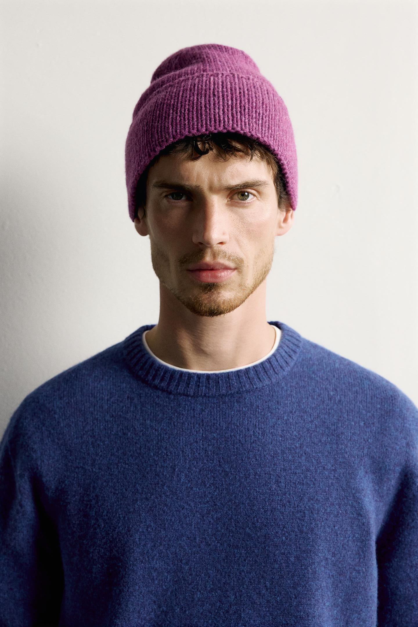 Мужская шапка Zara Wool Blend Knit, цвет: Бордовый