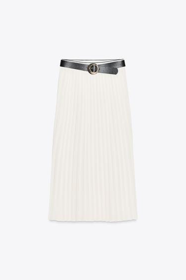 BELTED PLEATED MIDI SKIRT - Ecru by Zara