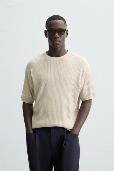CAMISETA DE TRICÔ JACQUARD - Bege-claro da Zara