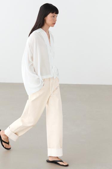 Zara 100% cotton shirt with fastening detail - White