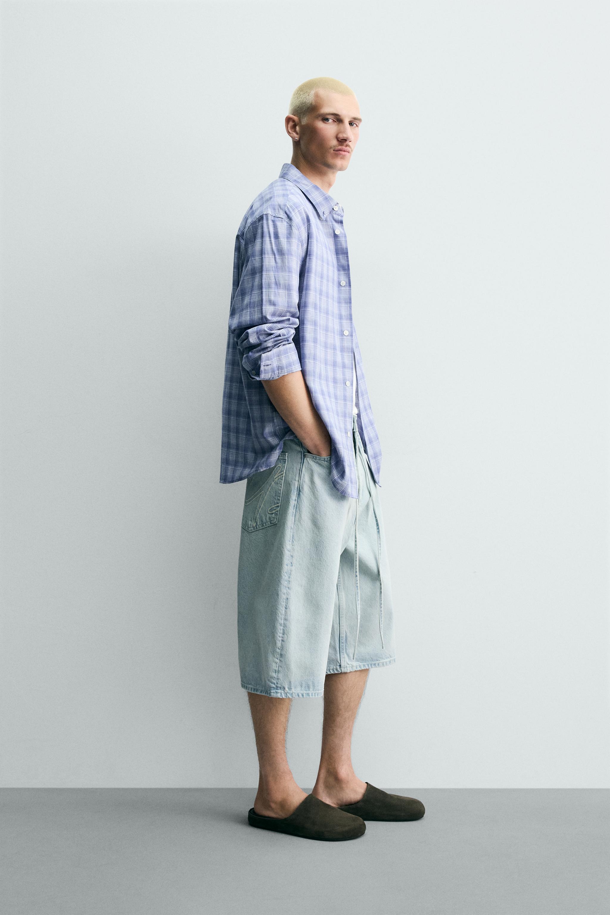 EMBROIDERED BAGGY FIT DENIM JORTS