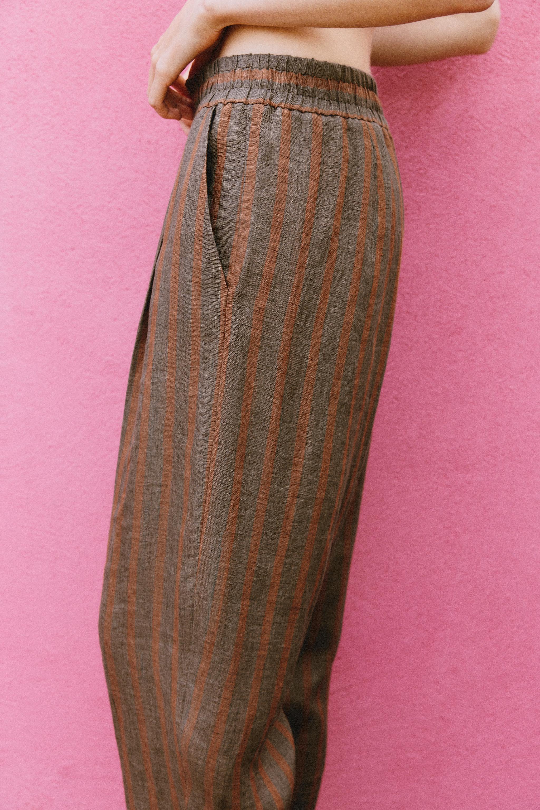 100% LINEN STRIPED PANTS