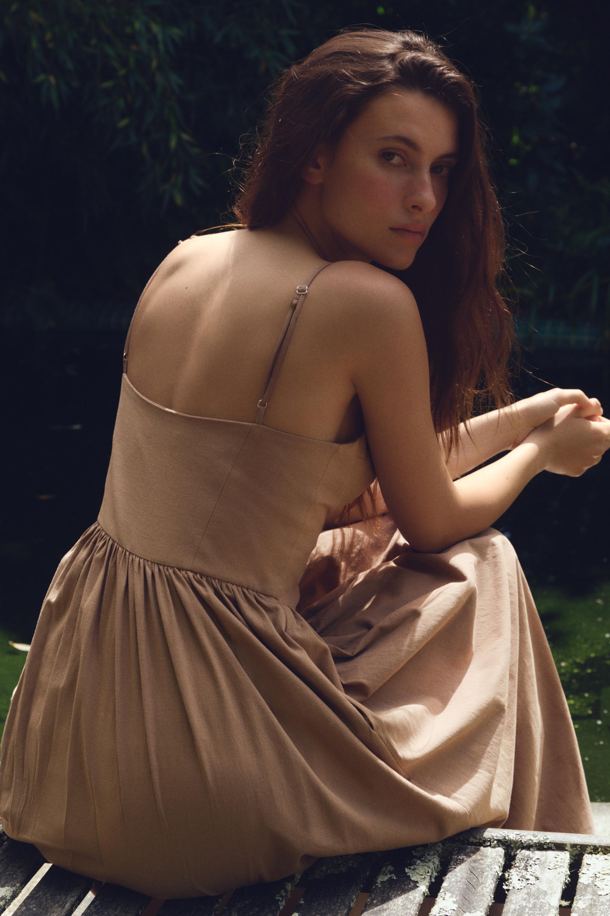 ZARA ストラップ付きミディ丈ワンピース 3152/331 ストラップ付きミディ丈ワンピース - ライトブラウン | ZARA