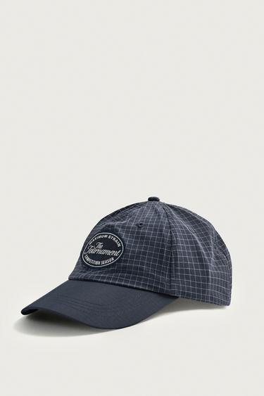 Zara PLAID EMBROIDERED PATCH CAP - Blue