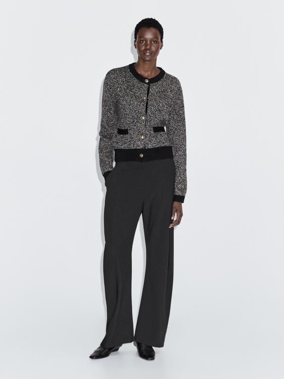 Wool blend knit cardigan with gold buttons