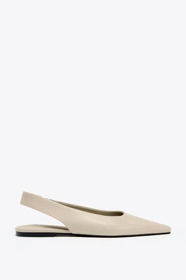 BALLERINES NU-PIEDS EN CUIR - Blanc écru de Zara