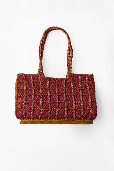 Zara COMBINATION WOVEN MAXI BAG - Fuchsia