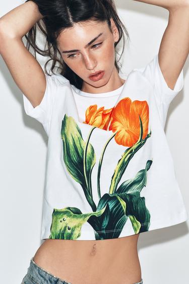 FLORAL PRINT T-SHIRT - White by Zara