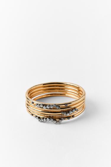 PACK OF 5 METALLIC RHINESTONE BRACELETS - Golden by Zara