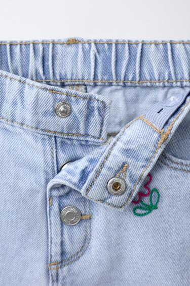 MOM FIT DENIM BERMUDA SHORTS WITH EMBROIDERED FLOWERS - Blue by Zara - Image 2