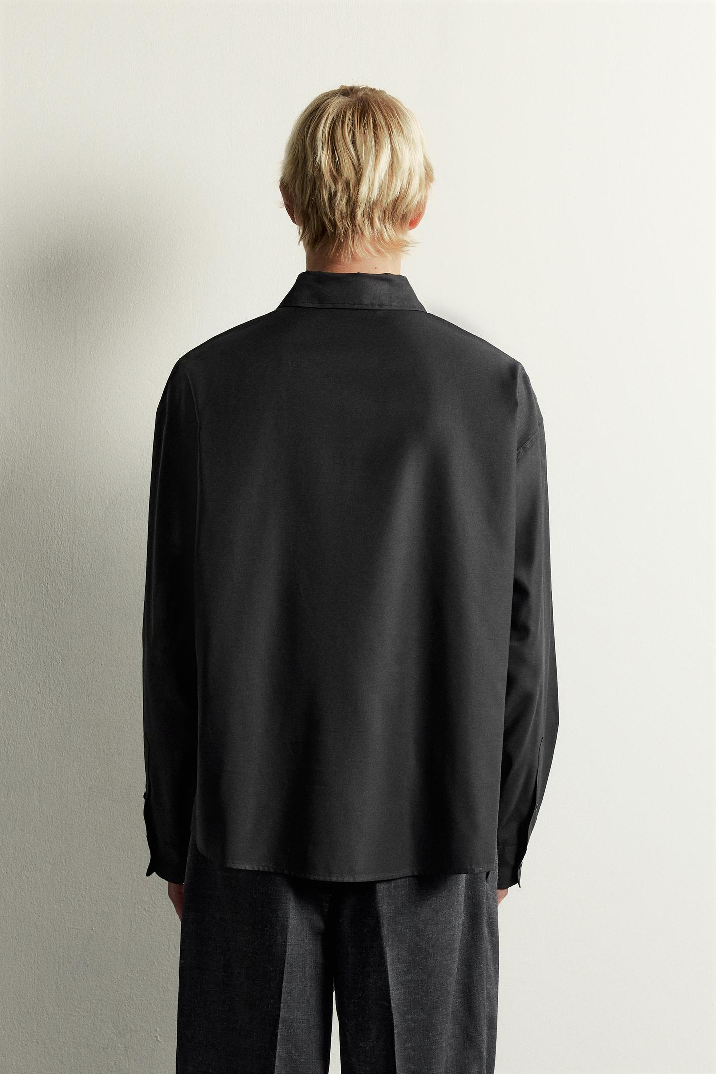 Мужская рубашка Zara Relaxed-Fit Fluid, цвет: Чёрный — фото 3