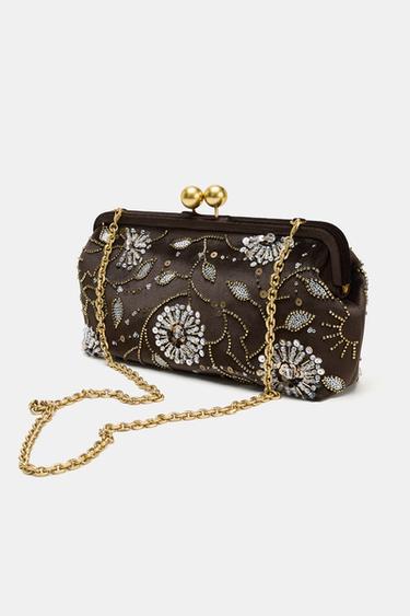 CLUTCH BAG WITH APPLIQUÉS - Brown by Zara