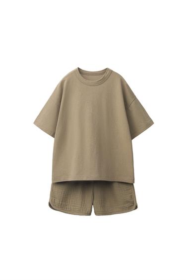 T-SHIRT AND BERMUDA SHORTS JOGGING SET - Brown / Taupe by Zara