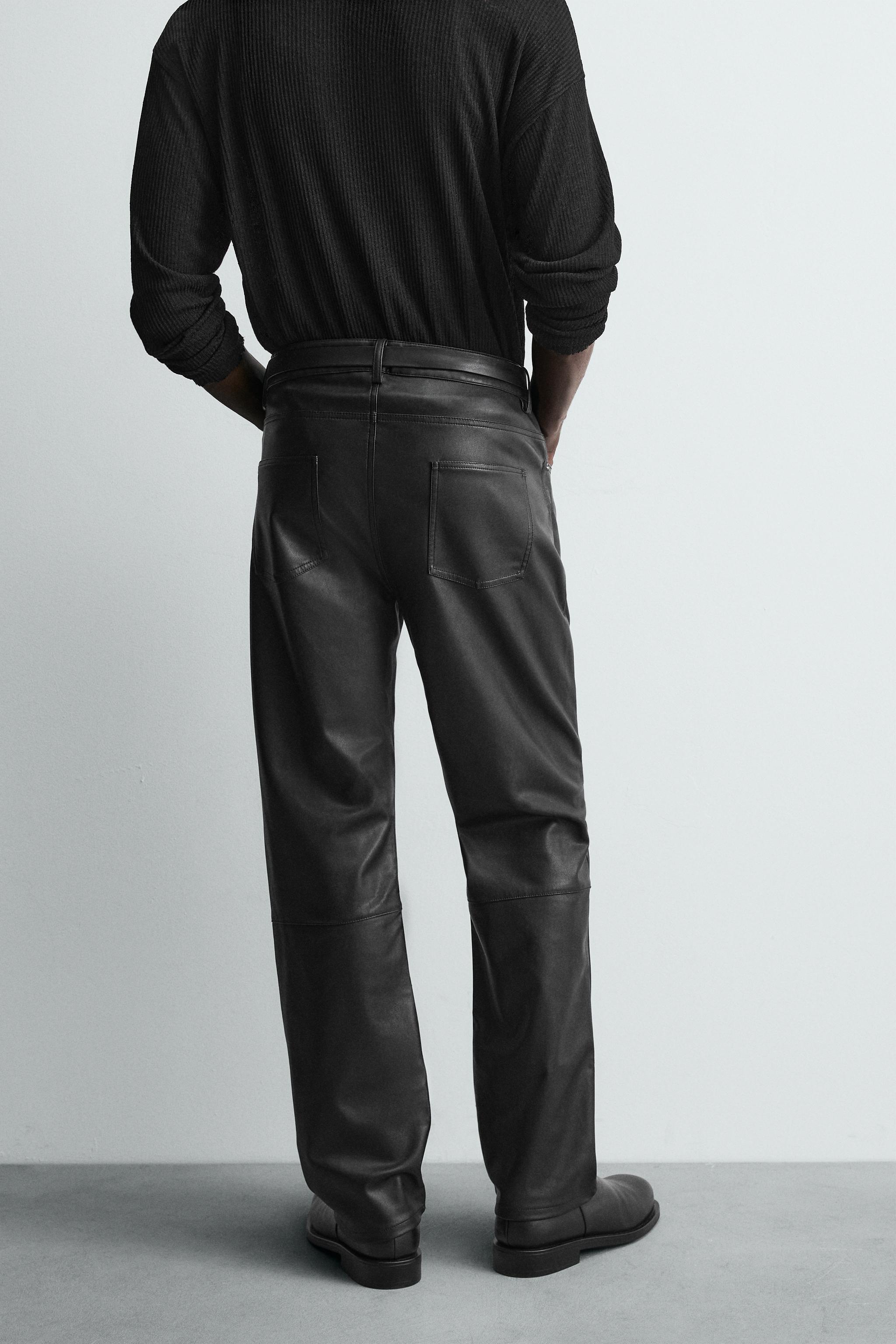 FAUX LEATHER STRAIGHT FIT PANTS