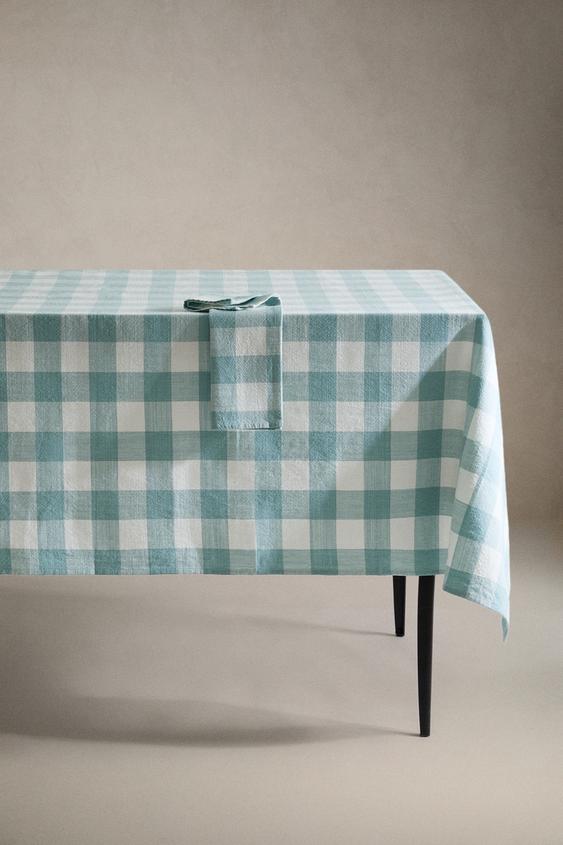 Zara CHECK COTTON TABLECLOTH - Blue - Image 0